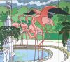 Art Deco Fountain and Flamingos - gloss - 26x24"